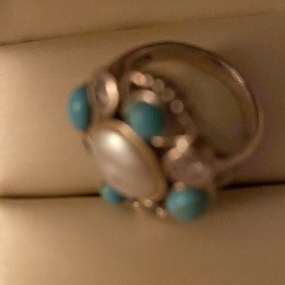 Turquoise freshwater pearl sterling silver ring - Picture 8 of 9